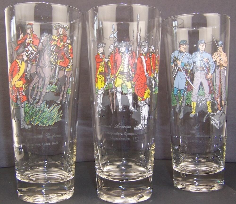 VTG Libbey Historical American Uniforms Highball Glasses Tumblers 6.5" Set of 3 - Picture 1 of 5